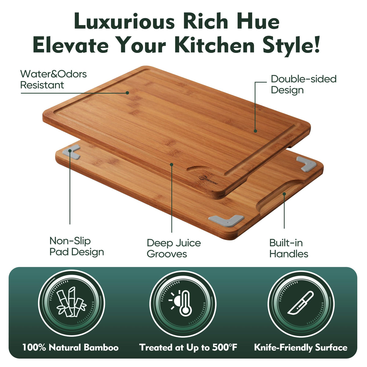 Foressic bamboo cutting board 14.5x11 large for meat or serving.