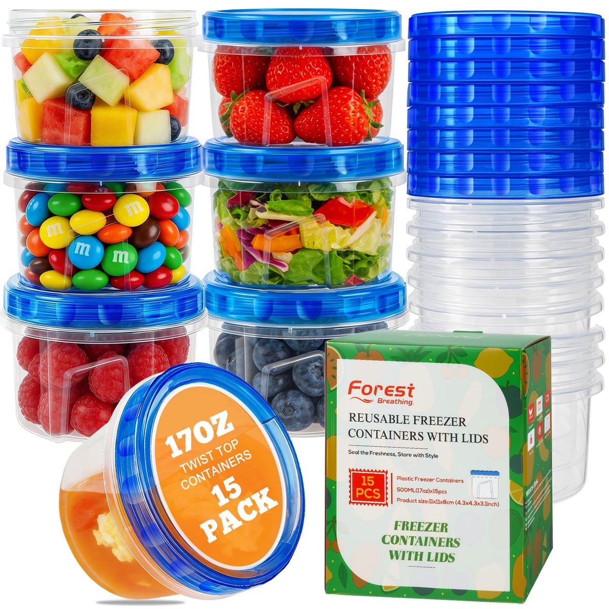 Forest Breathing 15-pack containers with lids ideal for portion-controlled meals.