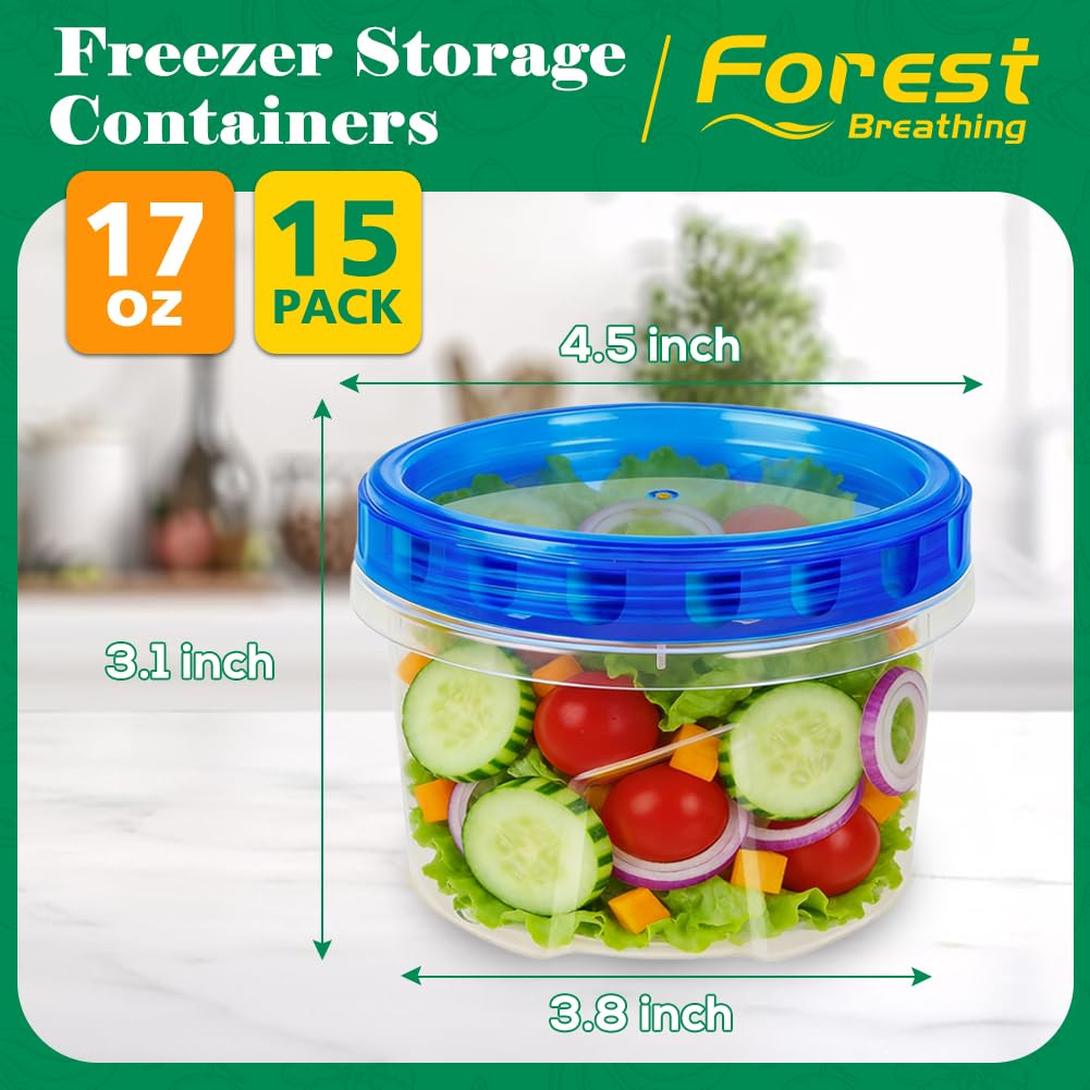 Forest Breathing airtight twist lids seal freshness for fridge and freezer.