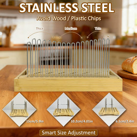 Forest Manor Bamboo Bread Slicer adjustable width enables customizing slice thickness.