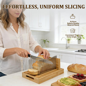 Forest Manor Bamboo Slicer concave divider lifts bread tray easily.