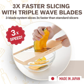 Arnest wave blades glide smoothly for effortless slicing and even shreds.
