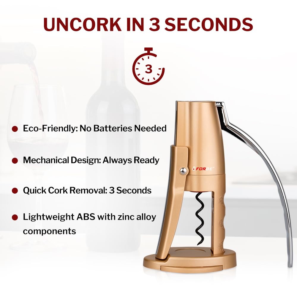 Forge teflon-coated screw enables smooth operation through corks