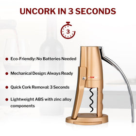 Forge teflon-coated screw enables smooth operation through corks
