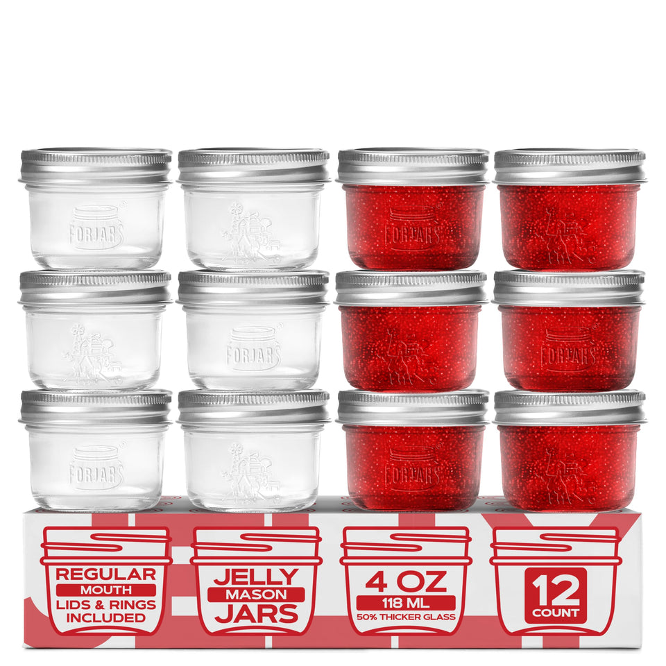 FORJARS 4oz regular mouth jar with lid for airtight jam storage.