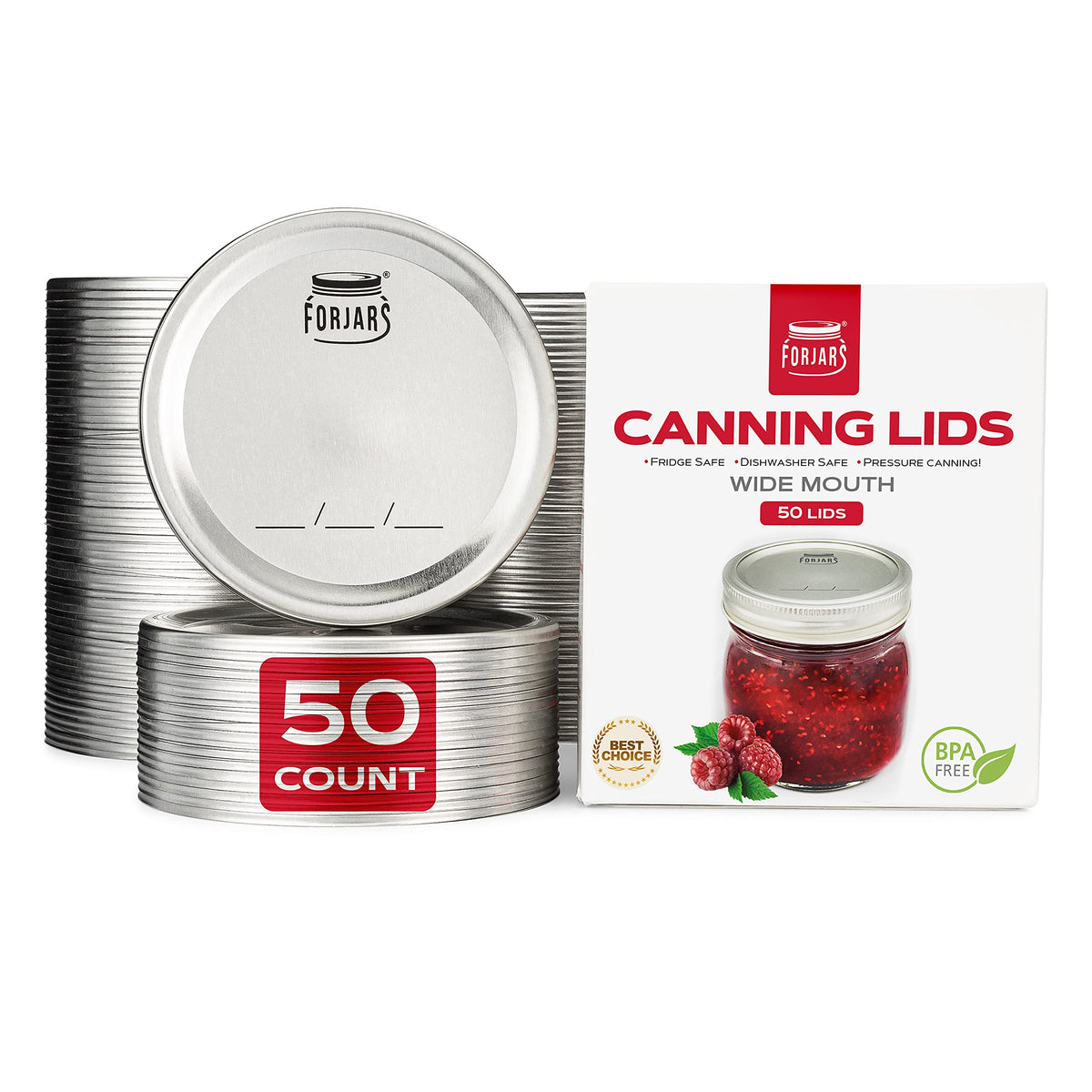 FORJARS wide-mouth lids 50-pack seal securely for fresh mason jar storage.