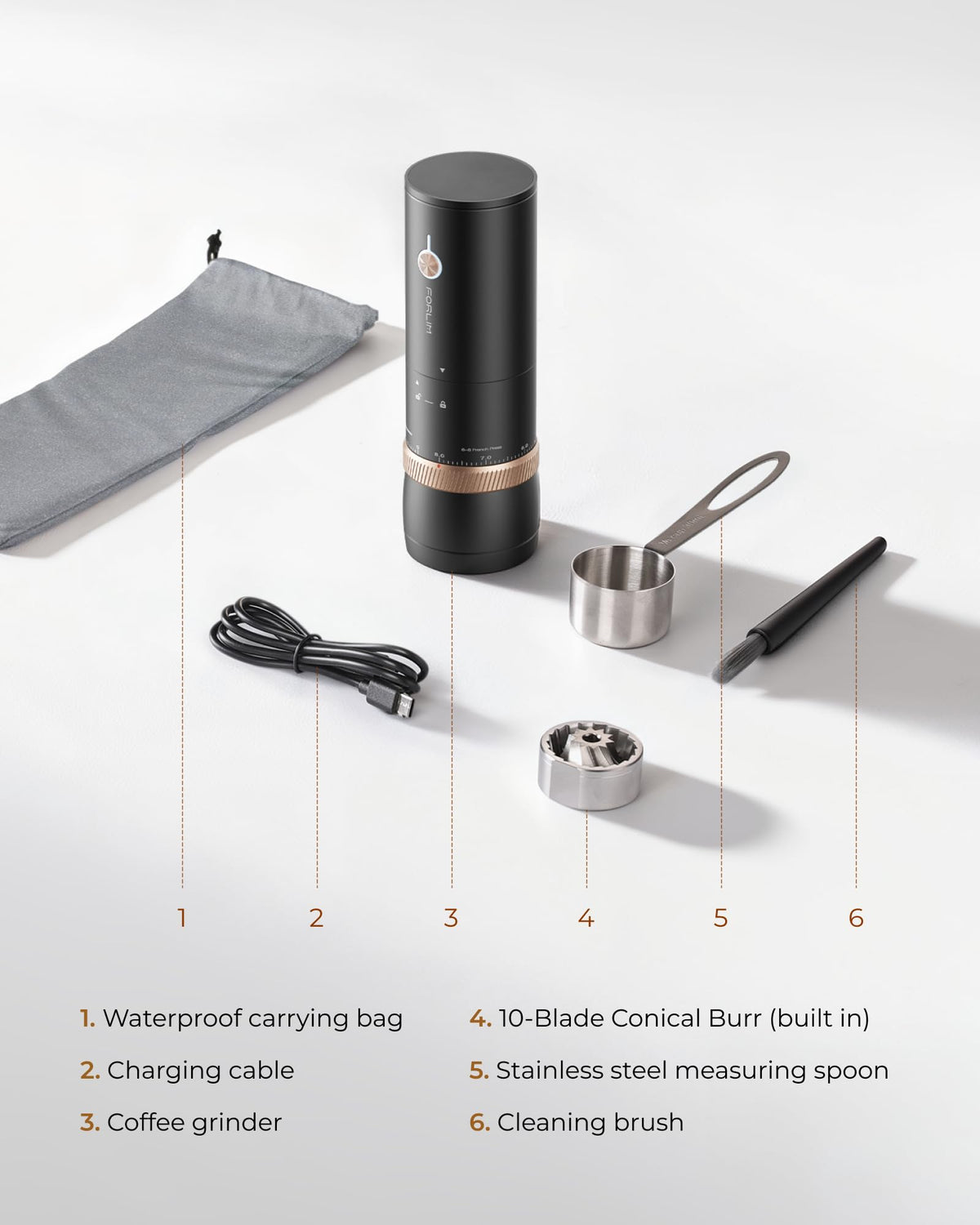 FORLIM 80-step grind dial enables precise espresso or pour-over.