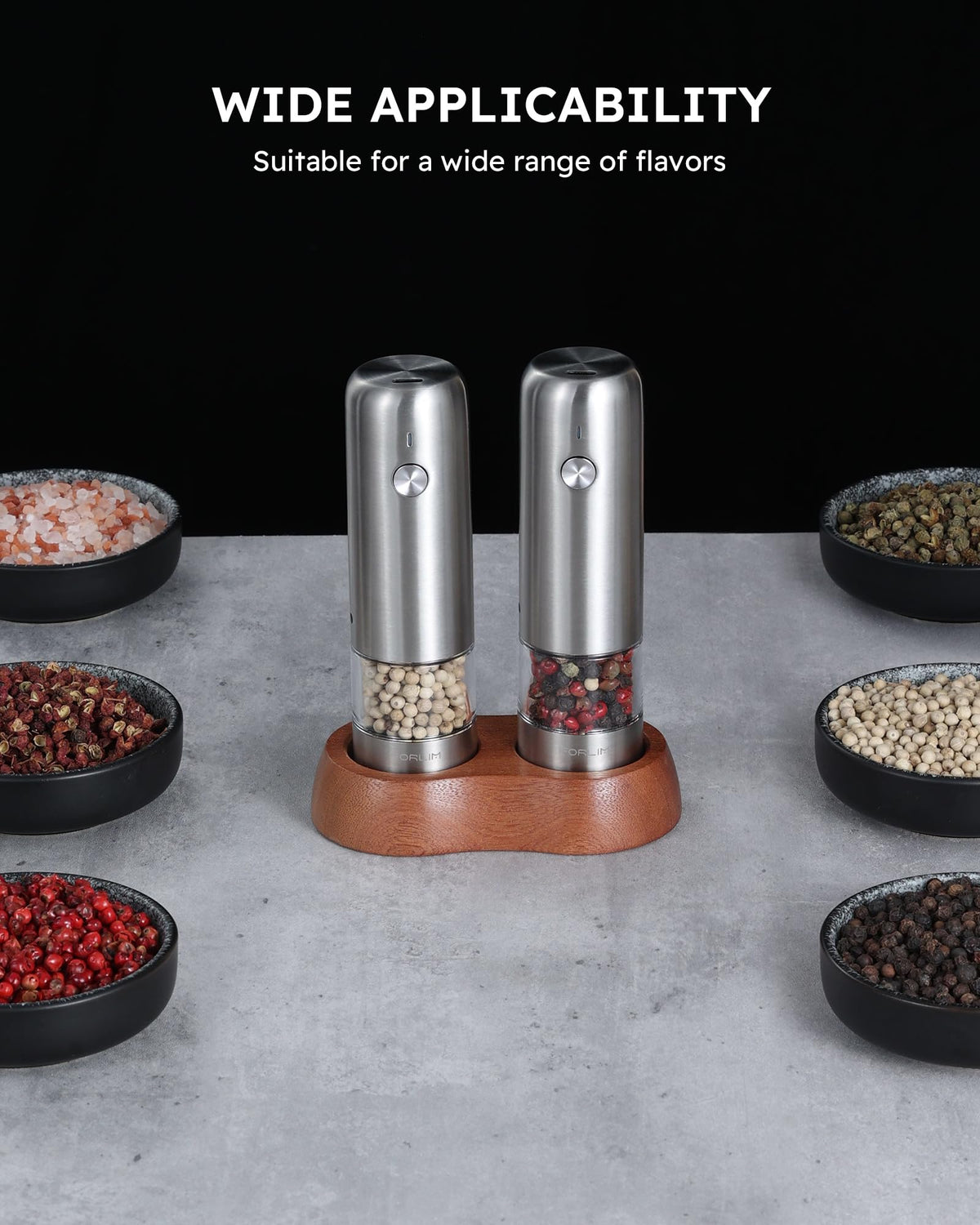 FORLIM mini electric grinder external control enables five levels of texture for precise seasoning.