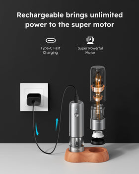 FORLIM mini grinder USB-C charging supports cordless, quick top-ups between meals.