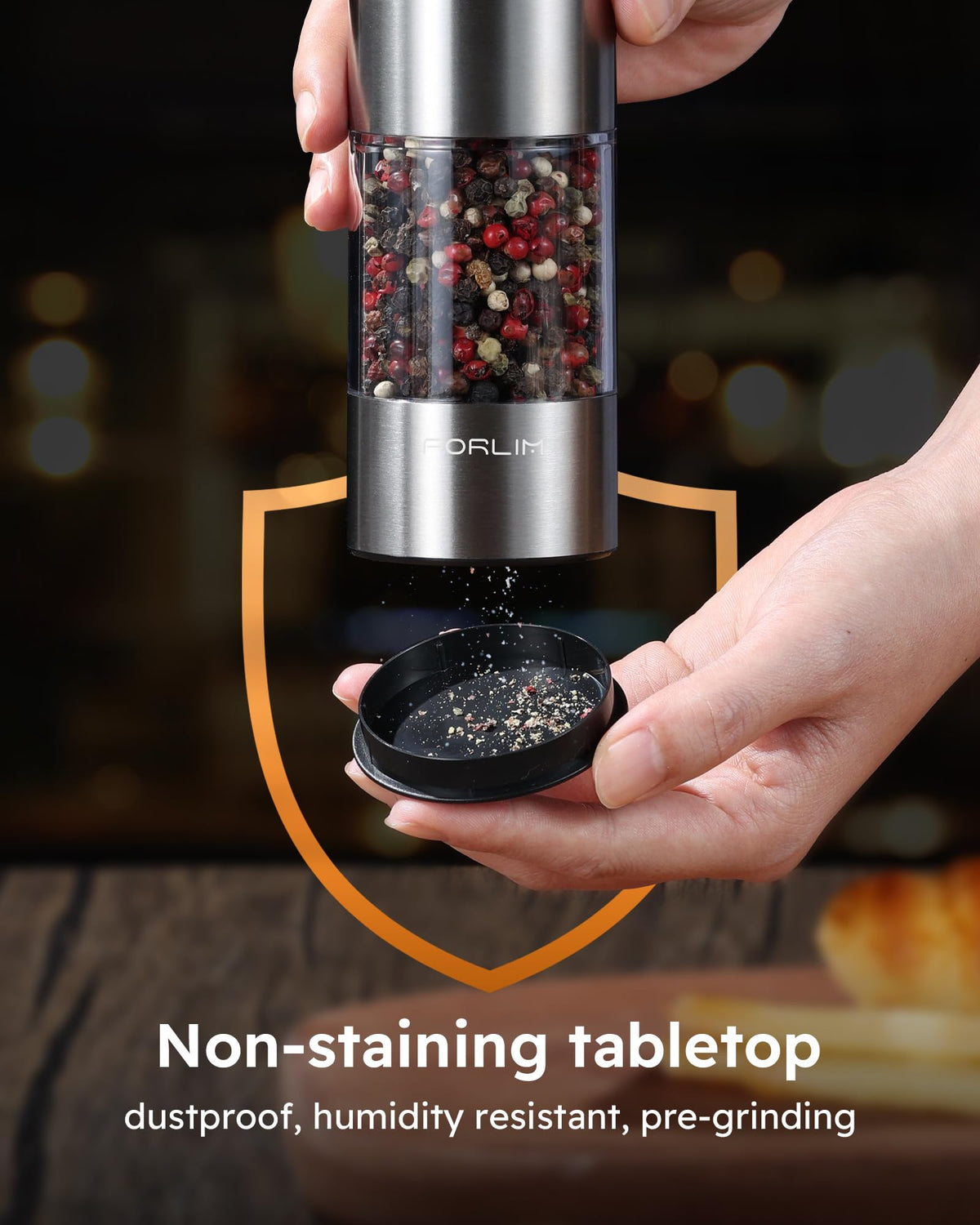 FORLIM one handed grinding demonstrates simple, hands free seasoning during cooking.