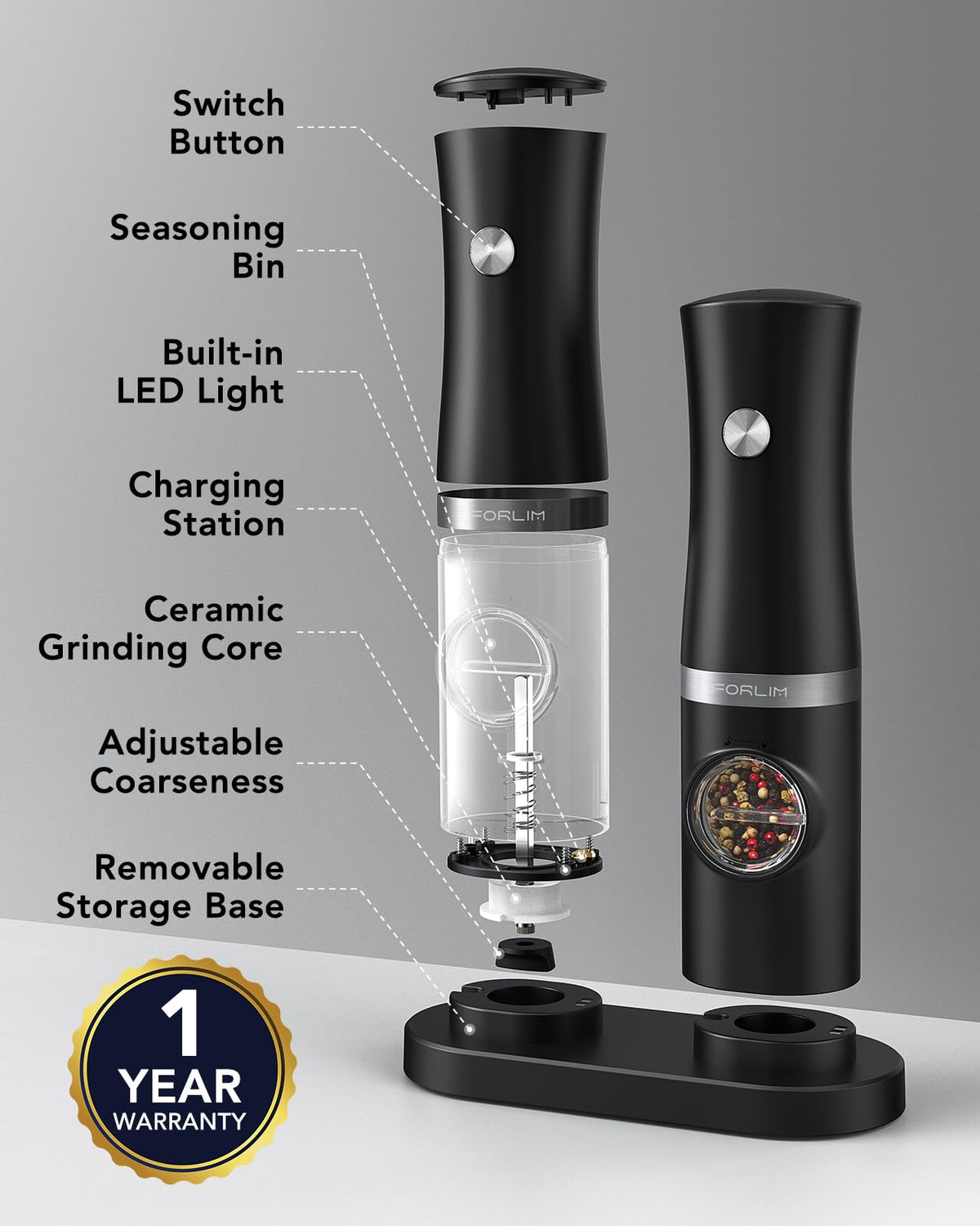 FORLIM one-handed operation grinder in use for effortless seasoning.
