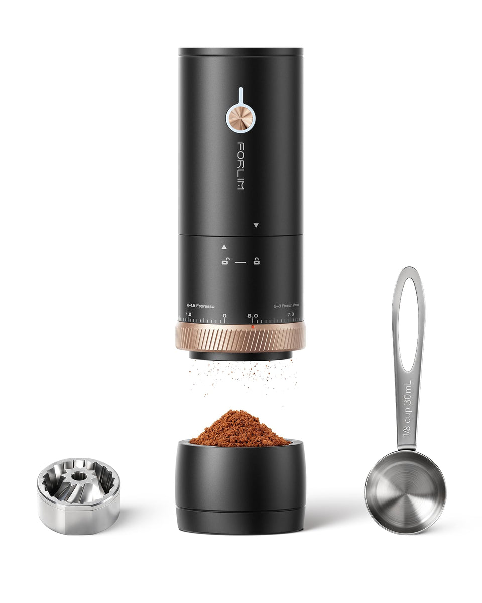 FORLIM portable electric coffee grinder compact design for on-the-go use.