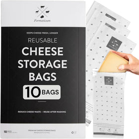 Formaticum cheese bags in closed packaging keep cheese fresh and organized.