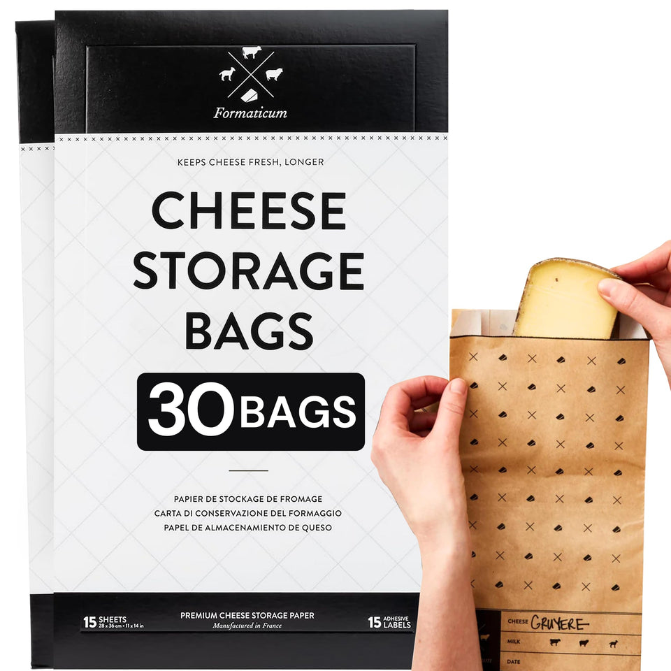Formaticum cheese bags in a flat pack for professional storage.