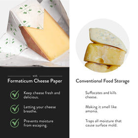 Formaticum Zero Cheese Paper in fridge with vegetables to maintain freshness.