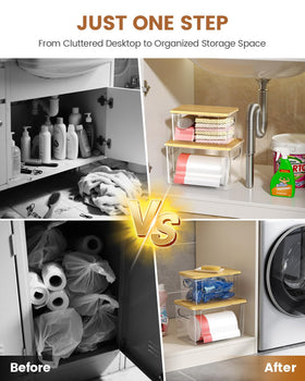Foroyalife Trash Bag Dispenser under-sink stackable design saves room.