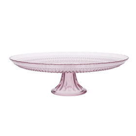 Fortessa Jupiter pink 13-inch cake stand with beaded hobnail detail for elegant dessert displays.