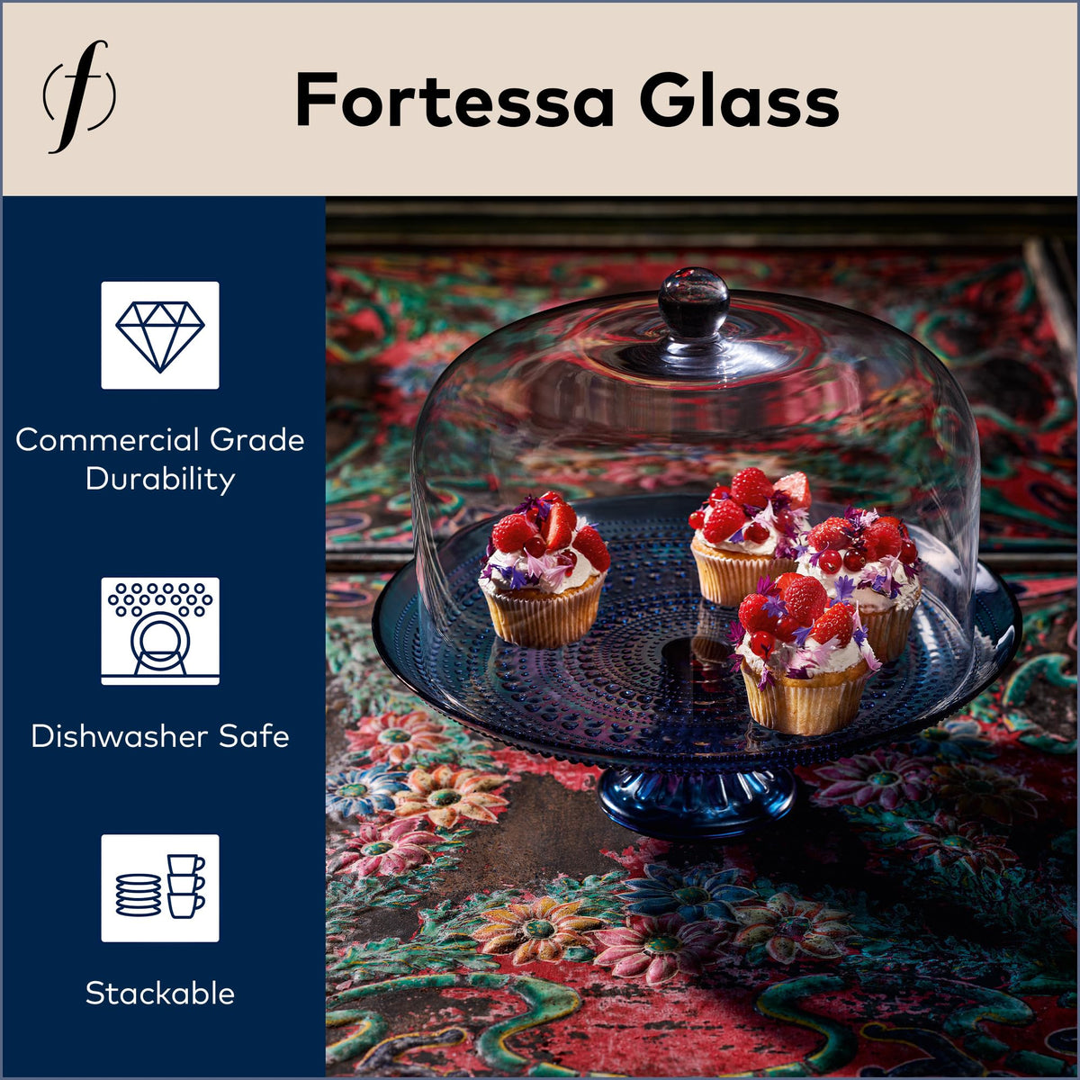 Fortessa Jupiter vintage hobnail glass detail enhances table aesthetics for special occasions.