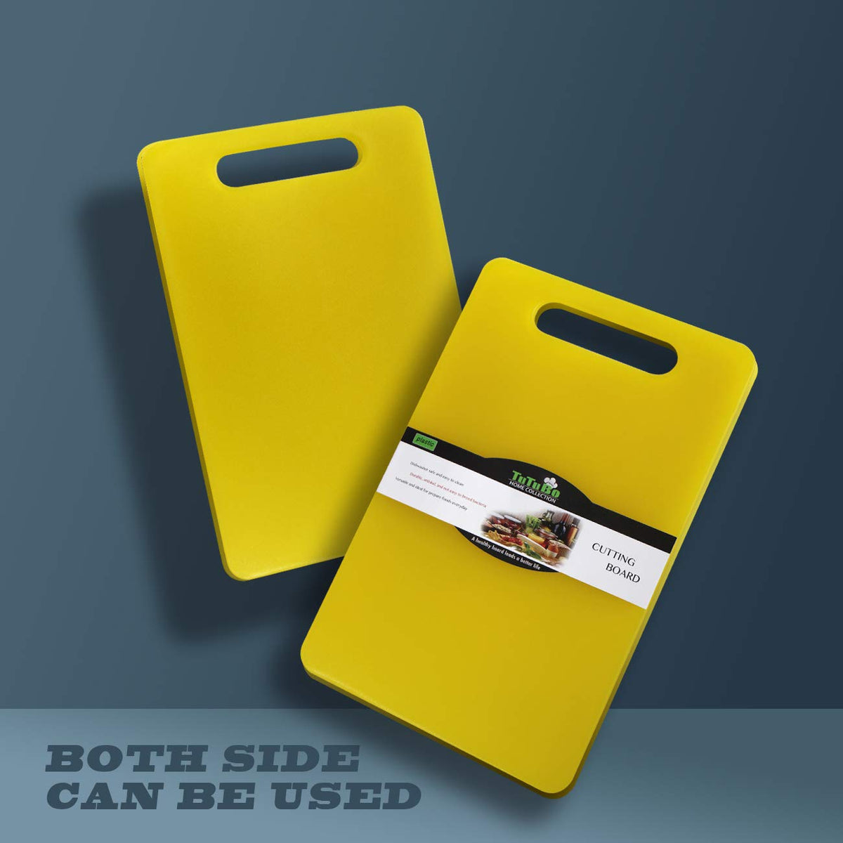 Fotouzy cutting board with easy grip handles, stable during chopping.