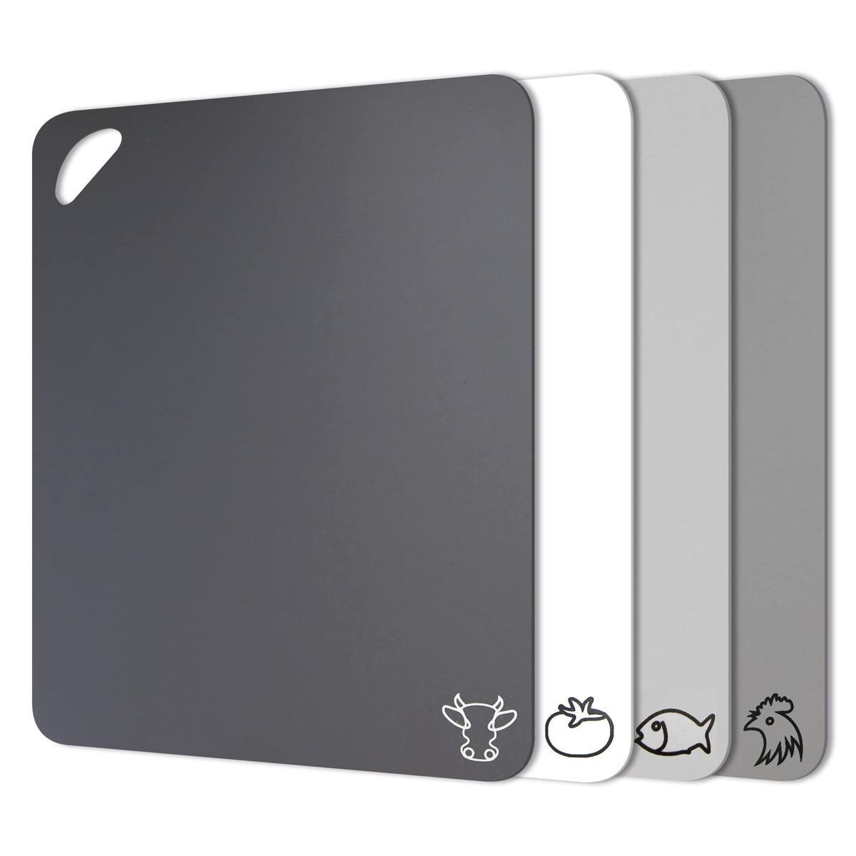 Fotouzy cutting boards with icons for color-coded prep and quick tool switching.