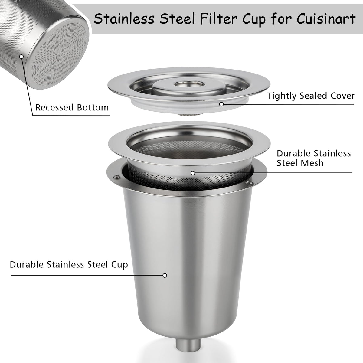 Fotric filter cup holds up to 15 grams ground coffee for robust flavor.