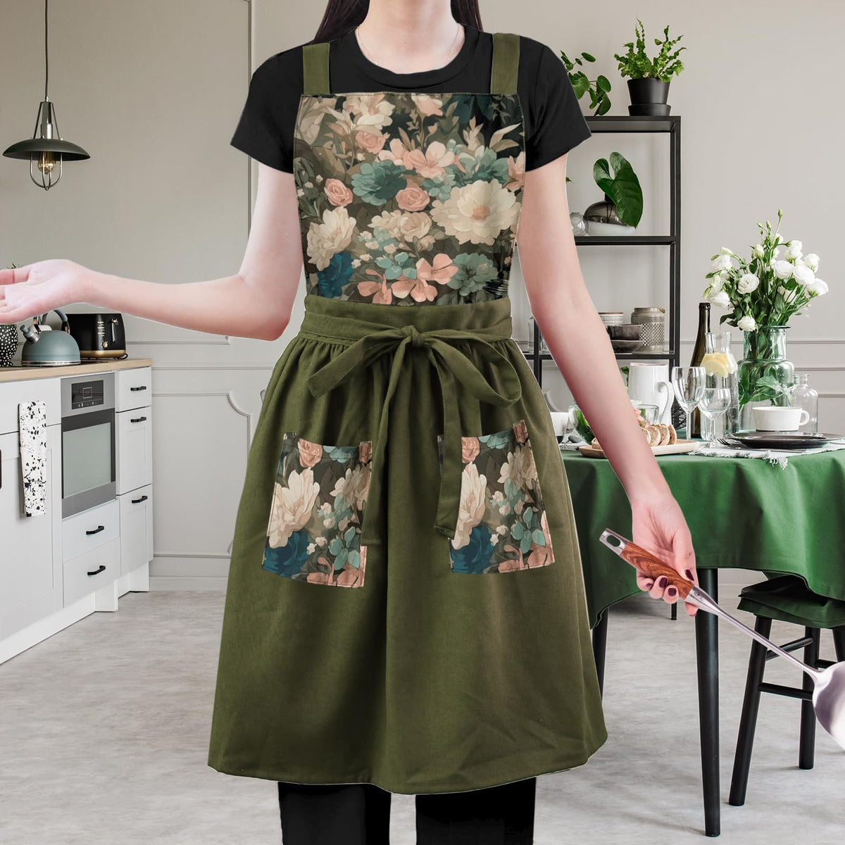 FOTVEFLEIR kitchen-ready close-up emphasizes durable polyester blend for everyday cooking.