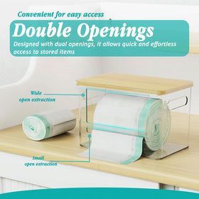 Four Flowers acrylic dispenser, stackable design keeps bags neatly layered without tipping.