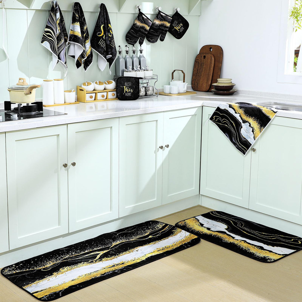 Fourluoo marble kitchen decor in use during cooking and baking