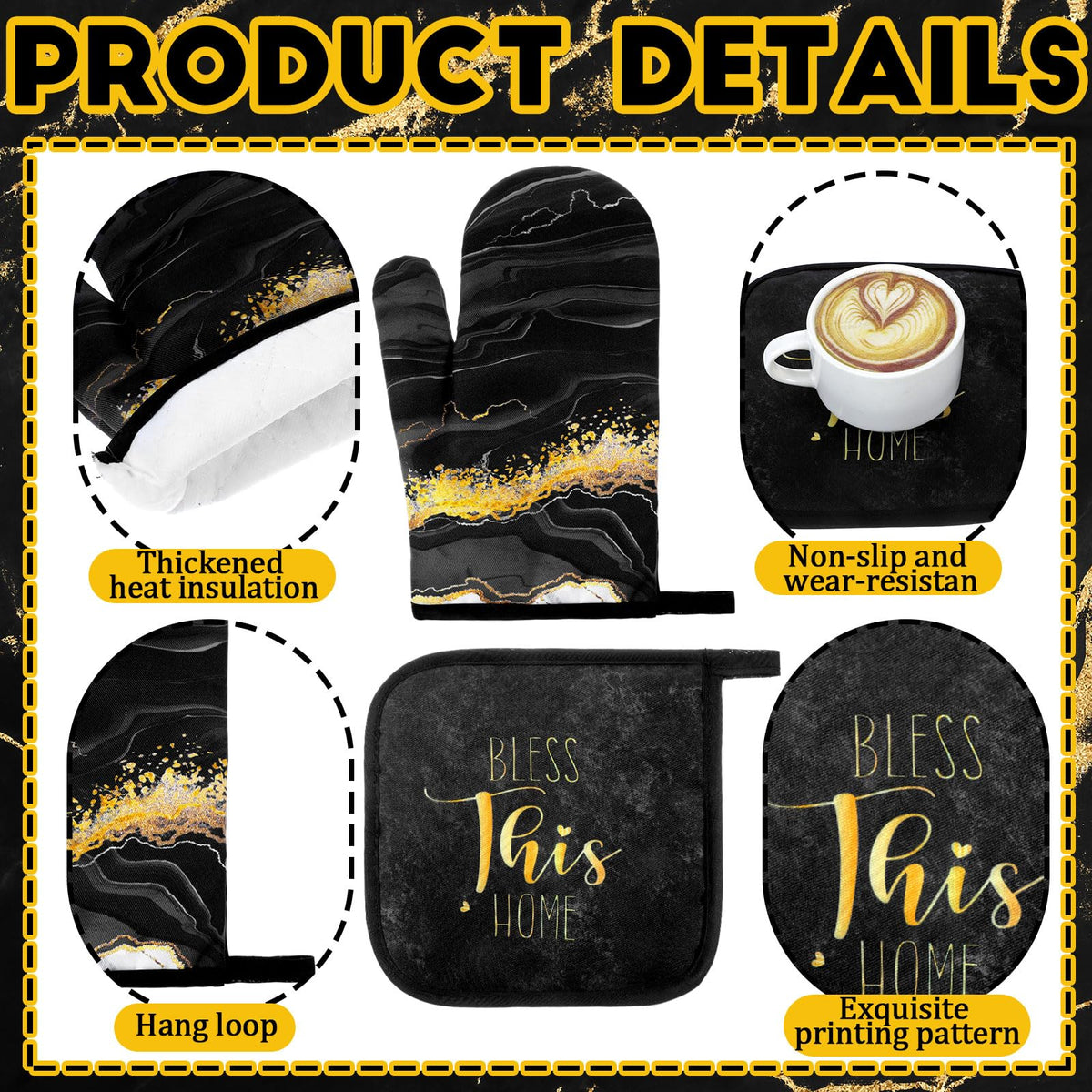 Fourluoo marble oven mitts deliver extended reach and secure grip