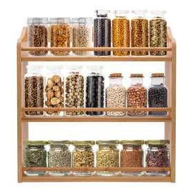 FoverOne bamboo spice rack front view with compact three-tier storage