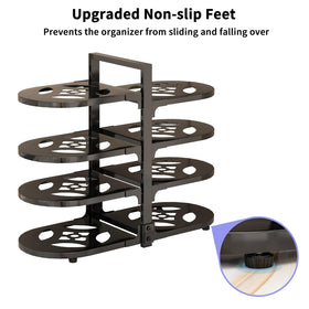 Fovkdcvw black finish organizer keeps kitchen gear neatly stored.