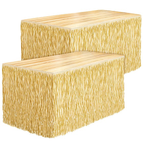 Fovths luau grass table skirt 108x30 on a rectangular table for festive decor