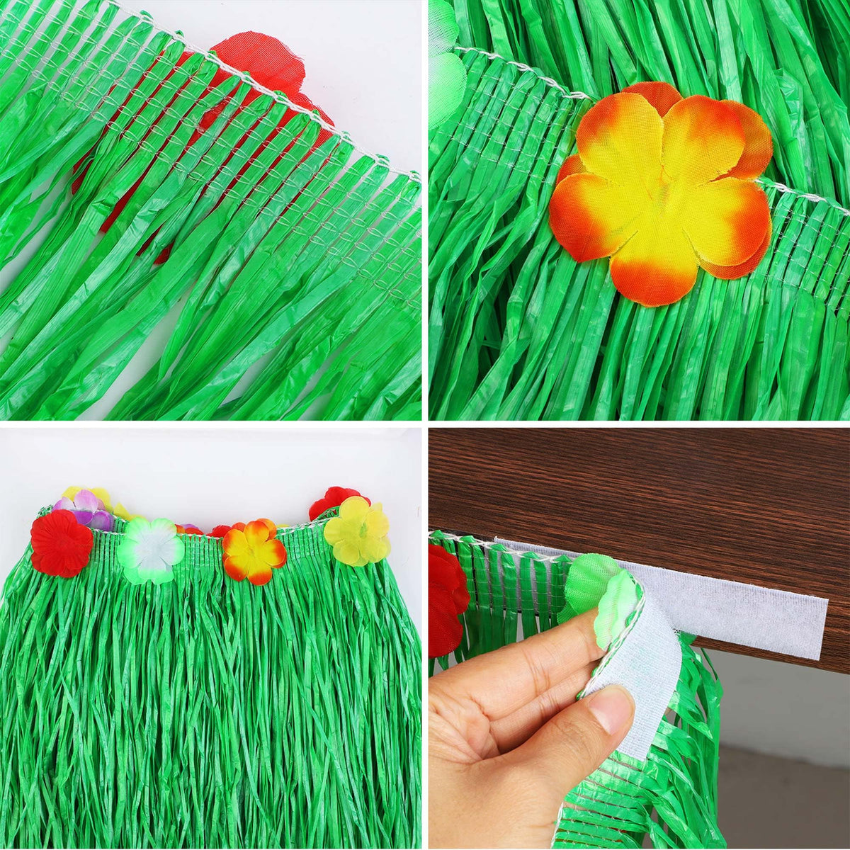 Fovths grass skirt green detail highlighting waterproof, durable material.