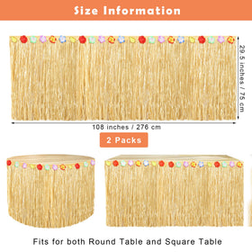 Fovths Luau grass table skirt close-up shows durable polyester material