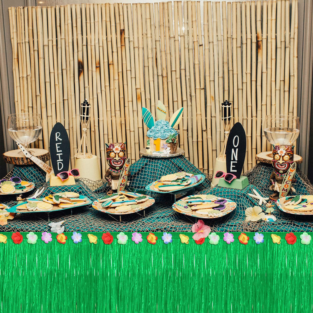 Fovths natural green grass skirt ready for beach or luau celebrations.