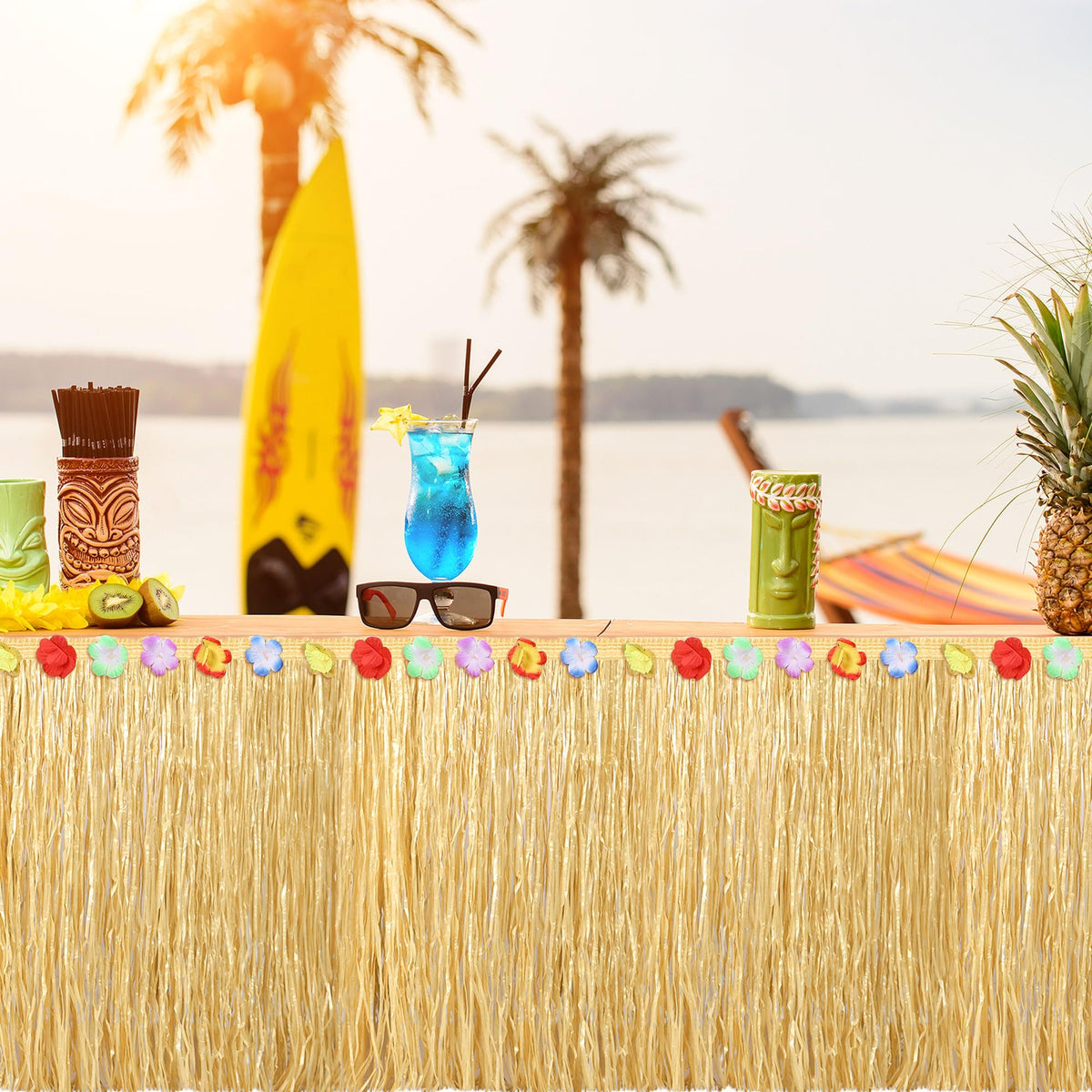 Fovths natural straw-yellow tone enhances tropical luau table aesthetics