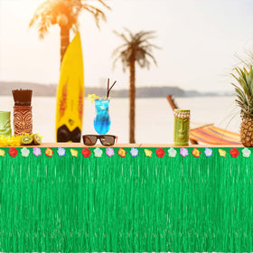 Fovths waterproof grass skirt keeps party tables clean and vibrant.