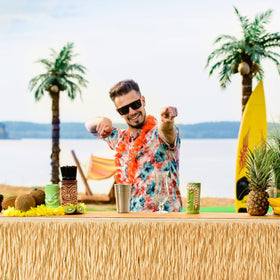 Fovths luau table skirt arrives vacuum-packed and fluff-ready