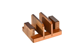 Fox Run cutting board stand with three slots keeps boards organized on the counter.