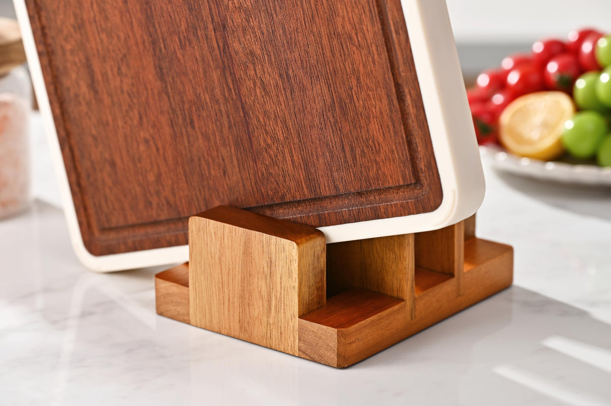 Compact dimensions fit small counters while holding multiple items on Fox Run stand.