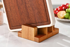 Compact dimensions fit small counters while holding multiple items on Fox Run stand.