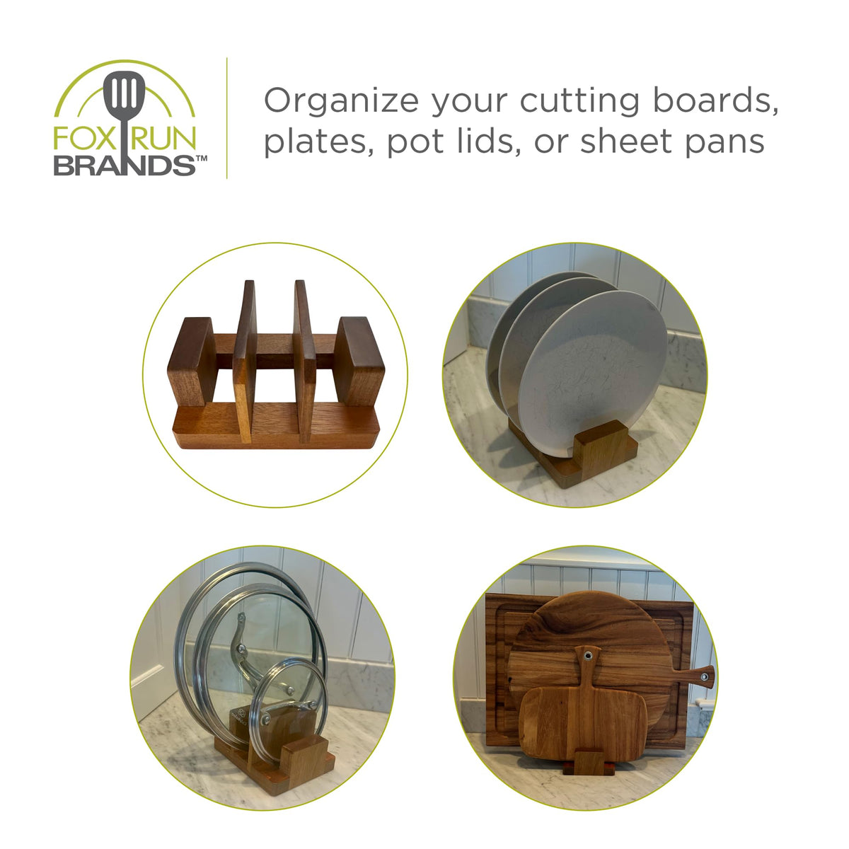 Multi-use Fox Run stand can hold plates or trays when not in use.