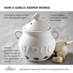 Fox Run garlic keeper lid with vent holes promotes airflow and protection