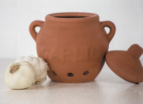 Fox Run garlic keeper porous unglazed surface absorbs moisture for freshness