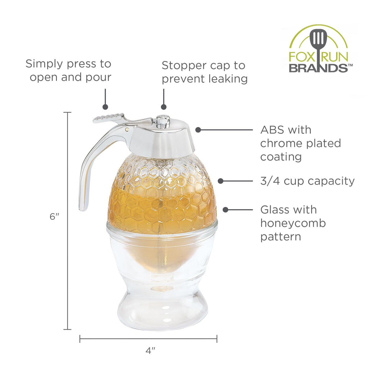 Fox Run lever-pour design enables mess-free breakfast pours.
