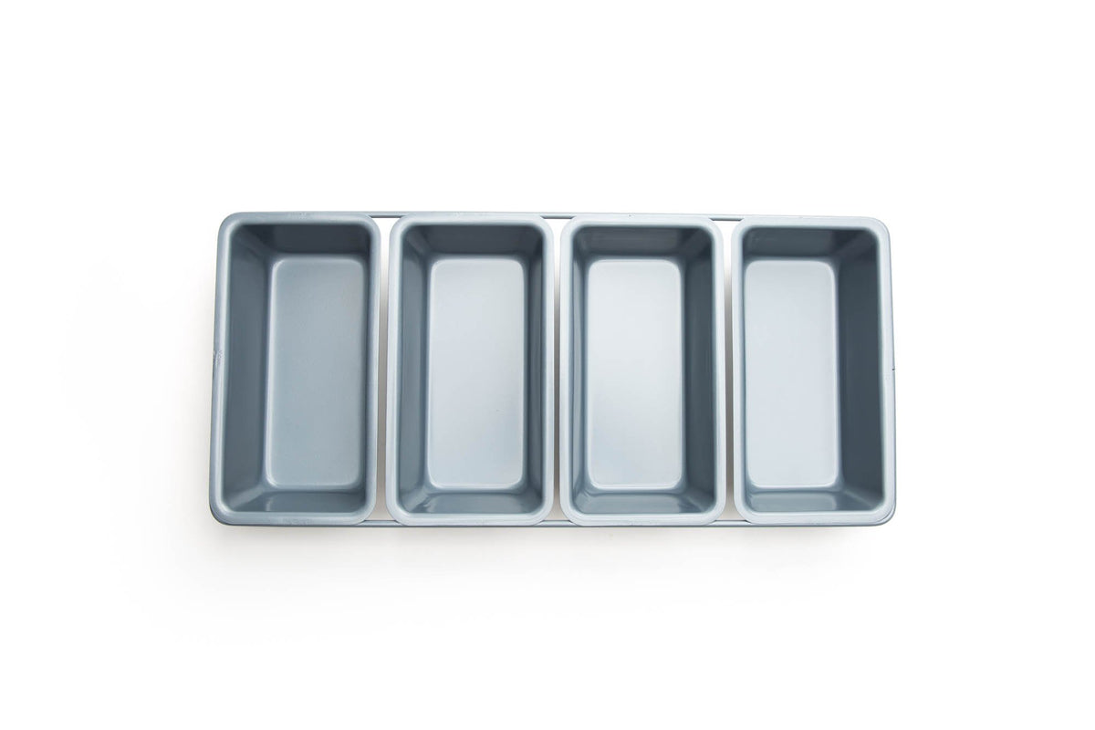 Fox Run mini loaf inside the linked pan showing four portions.