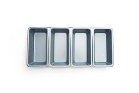 Fox Run mini loaf inside the linked pan showing four portions.