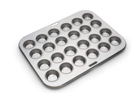 Fox Run mini muffin pan with 24 cups, top view, ideal for batch baking.