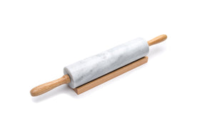Fox Run polished marble rolling pin with wooden cradle for smooth dough rolling