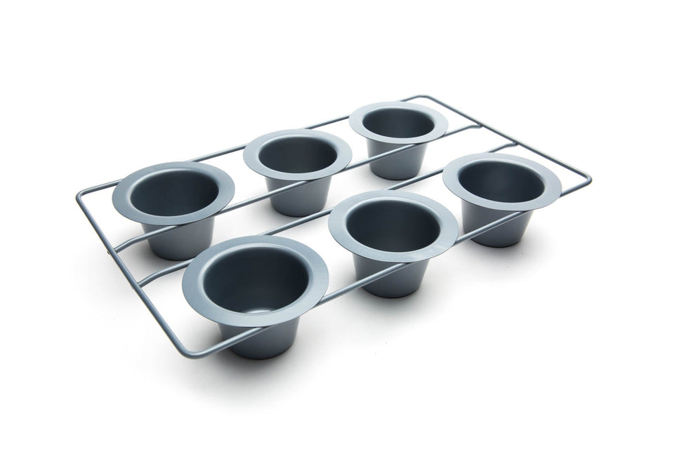 Fox Run 6-cup popover pan with non-stick coating for easy release.